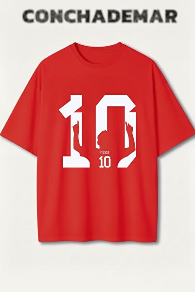 Vordevia Messi cu imprimeu Premium supradimensionat bumbac lu tricou