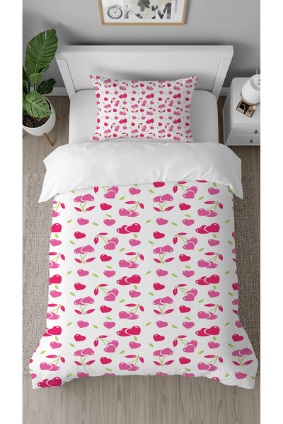 GREENDECOR Heart Cherry Cherry Pink Patterned Special Design with Digital Pri...