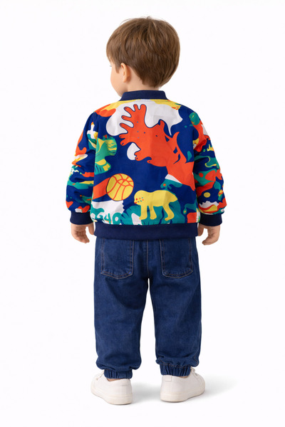 Necix Boy's Holiday Dino Printed Coat and 3-Piece Set with Jeans, Stylish Combination