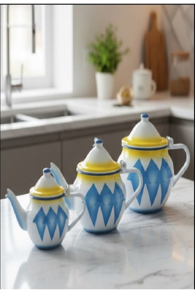 Generic Indonesian clay pot set, 3 pieces, blue