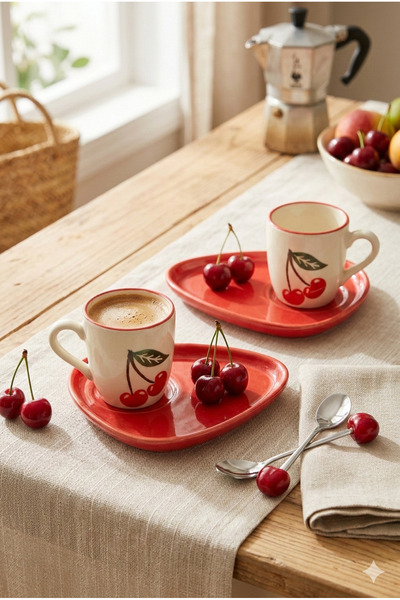 Homerest Set of Patterned Fruit and Figure 2 Ceramic Coffee Cups, Colorful De...