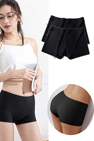 Mestore 2 Pieces Women's Seamless Invisible Non-Marking Mini Shorts Boxer Black