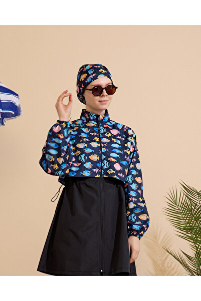 GAVLİA Women's Hijab Swimsuit 4-Piece Set Full Coverage Zippered..