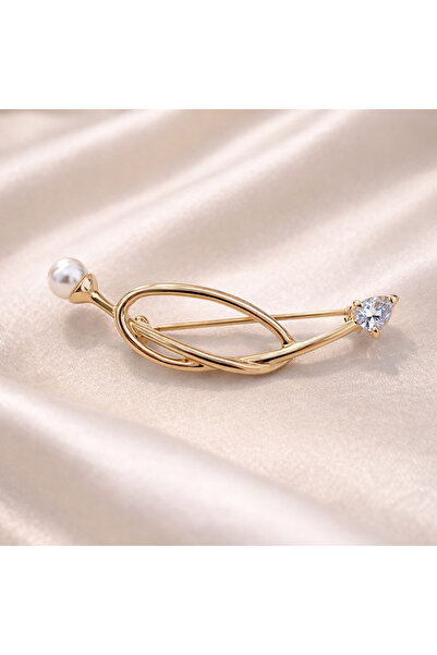 reyselstyle Doğal İncili ve Zirkon taşlı Yaka İğnesi (KARARMA YAPMAZ)