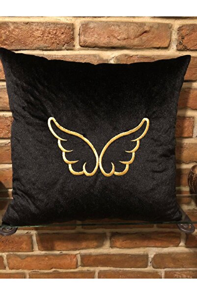 harmony factory Angel Wings Embroidered Black Velvet Cushion Cover 40X40 Gold...