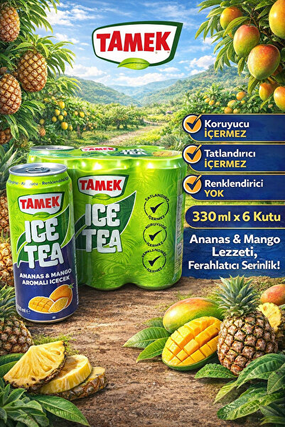 TAMEK Ice Tea Ananas Mango Aromalı Soğuk Çay 330 ml 6’lı Paket