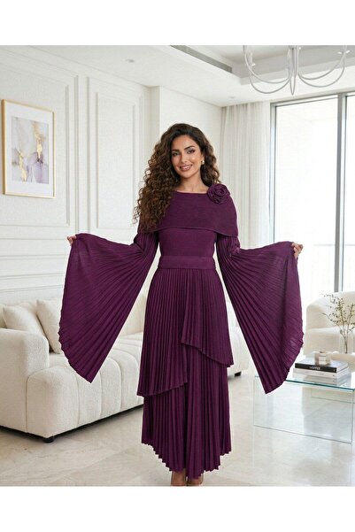 alqarat فستان فيولا الملكي بثنيات