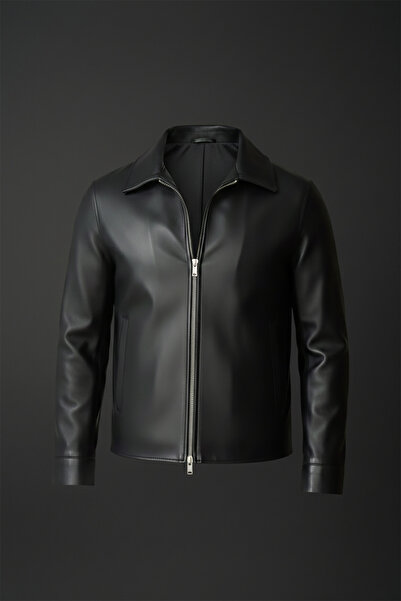 Bossago Men's Black Transitional Classic Cut Premium Quality Leather Jacket-Coat