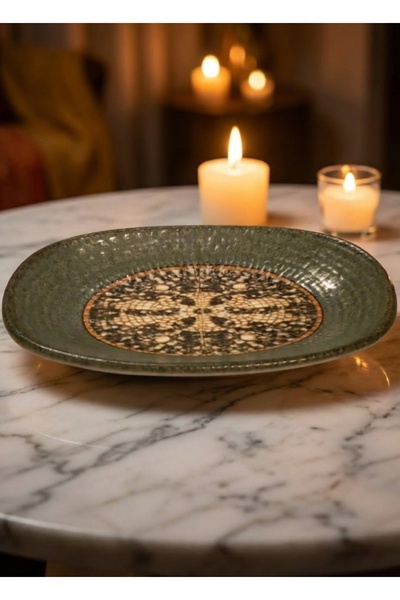 LAVİNİA Bonna Mezopotamya Mozaik Antrasit Gourmet Oval Kayık Tabak 15*8.5 cm-...