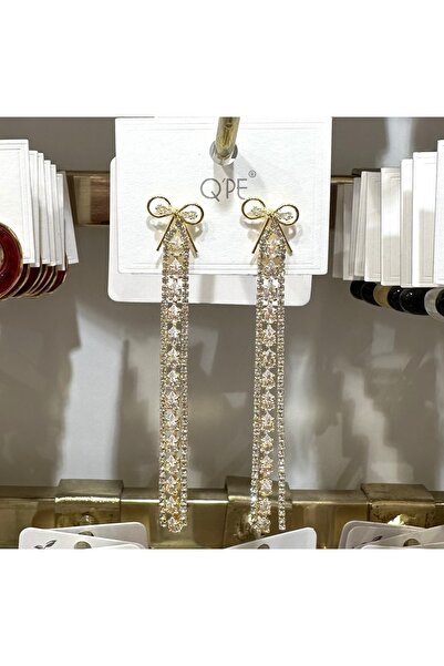 GLOW ACCESSORIES BAE Qpe Stainless Steel Zircon Stone Bow Dangle Vip Earrings