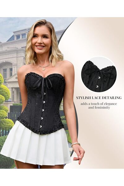NO BRAND Women's Overbust Sweetheart Lace Up Plastic Bones Corset Bustier Top