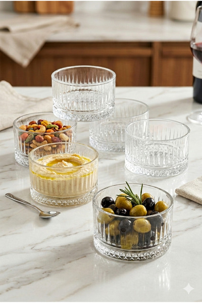 Homerest 6-Piece Bohemian Crystal Cut Glass Sauce Bowl & Jam Bowl Set, Breakf...