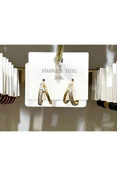 GLOW ACCESSORIES BAE أقراط دائرية صغيرة من الفولاذ المقاوم للصدأ مرصّع بالأحج...