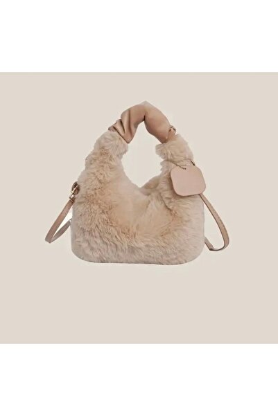 ESCE Trend Peluş Çanta Bej Renk Bayramlık Kombinlere Uyumlu