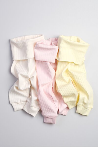 Bondberro 3-Piece Set High Waist Ribbed Knit Newborn and Baby Leggings (Cream...