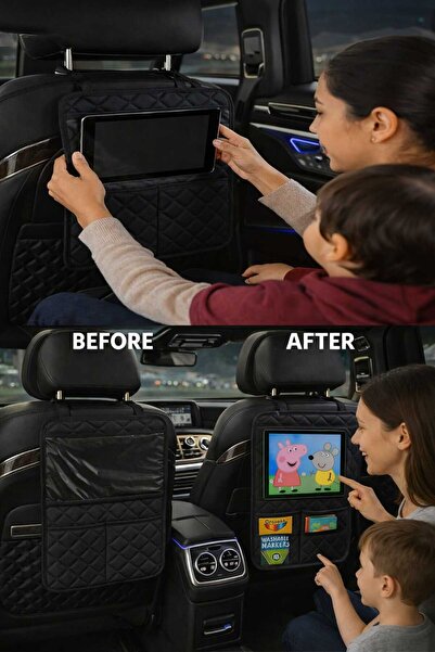 UYDEE Her Araca Uyumlu Koltuk Arkası Siyah Deri Organizer Tablet Telefon Tutu...