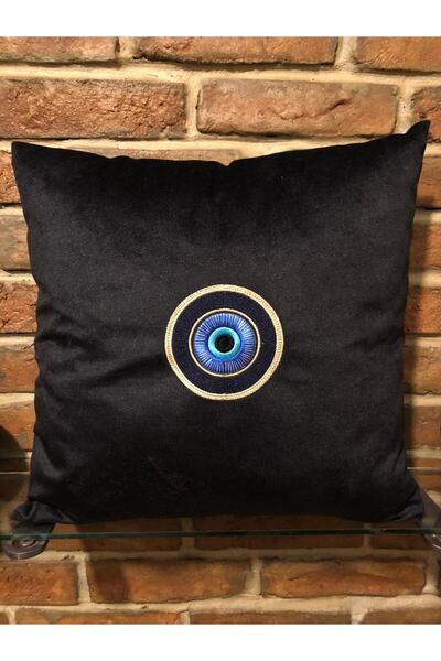 harmony factory Evil Eye Bead Embroidered Black Velvet Cushion Cover 40X40 Ev...