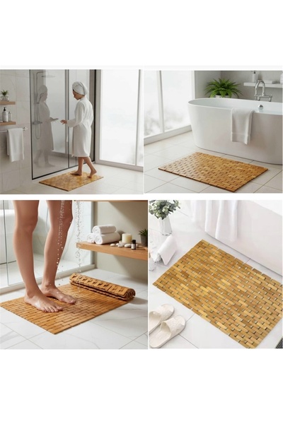 Hane216 Natural Bamboo Shower Mat – Non-Slip , Water-Resistant Wooden Bath Ma...