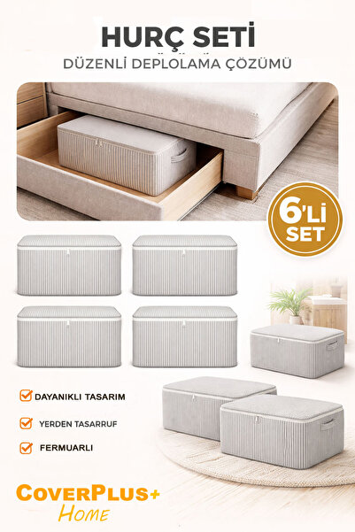 CoverPlus Antrasit Çizgili Çekyat ve Baza Altı Hurç Yorgan, Kıyafet, Eşya Sak...