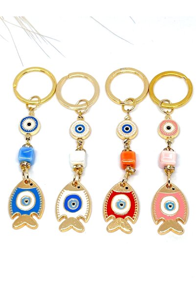 Azrua Set od 4 metalne perle u obliku ribe sa zlim okom u 4 različite boje, m...