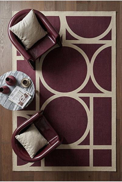 Arteluna Home Marcel Bordo Krem Geometrik Şık Desen Yıkanabilir İnce Dijital ...