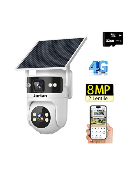 Jortan 4G Surveillance Camera With Solar Panel, 8MP 6K, 2 lenses, night visio...