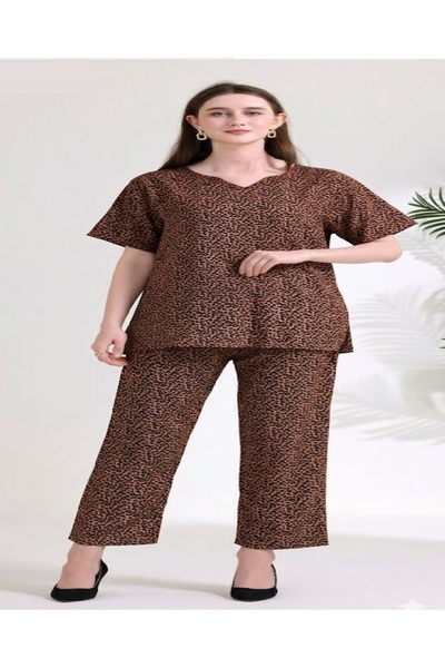 BRK Women's two-piece short-sleeved leopard print soft multi-colored pajama set