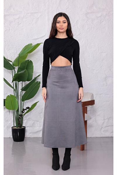 happinice Γυναικεία σουέτ φούστα μίντι με υφή