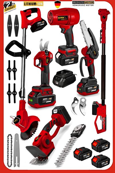 STAXX POWER Red 6-1 Süper Bahçe Bakım 3x AküTeleskopik Budama-Makas Çit Kesme...