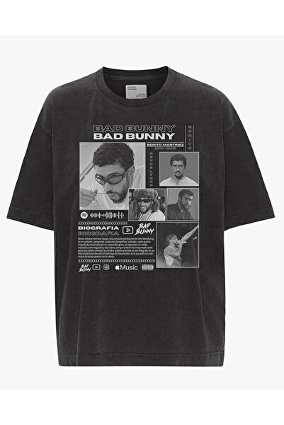 Vordevia Bad Bunny cu imprimeu Lavabil supradimensionat tricou Unisex Vintage...