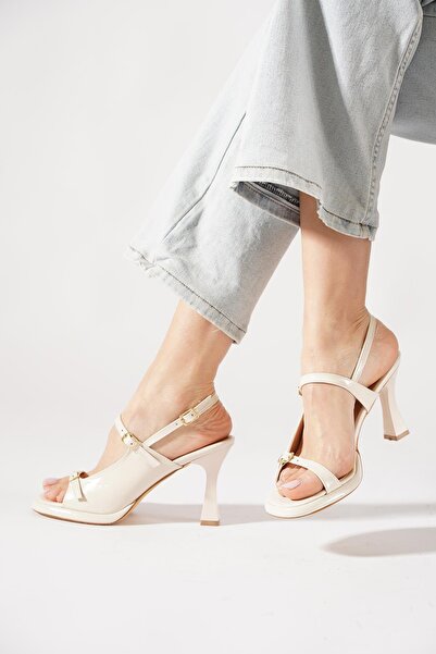 Moda Pie Lenerde double Buckled side window women's shoes beige crinkle