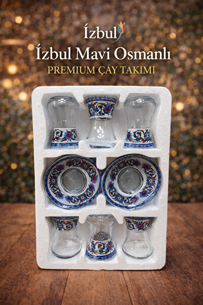 izbul Mavi Osmanlı Premium 6'lı ince beli Çay Takımı