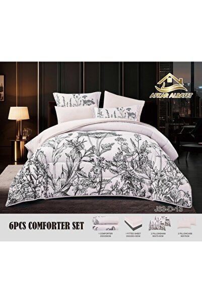 Afkar Albayet Summer double bedsheet set, 6 pieces, floral pattern, microfiber