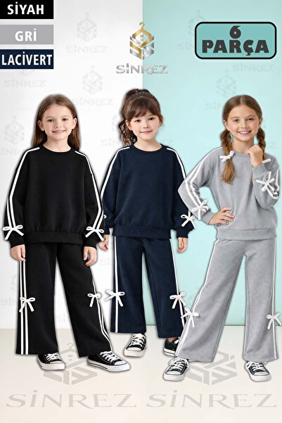 SİNREZ Girls' Zero Collar Bow Detail 3-Piece Set