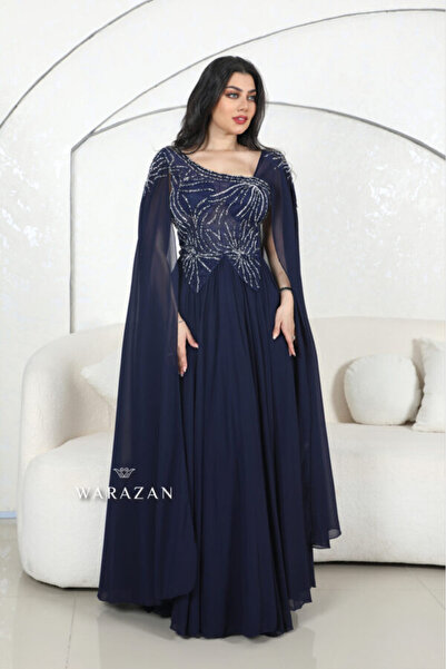 Warazan Chiffon evening dress with elegant embroidery and long sleeves