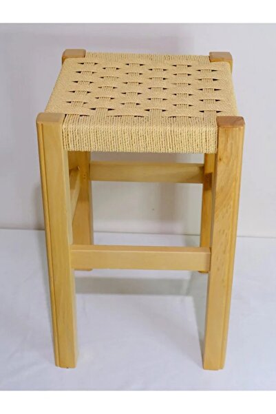 ÇALIK Hasır ve Ahşap Tabure – 45 cm | Dekoratif Oturma Taburesi