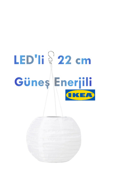IKEA Solvınden 22 Cm Beyaz Solar Güneş Enerjili Sarkıt Lamba Bahçe Teras Balk...
