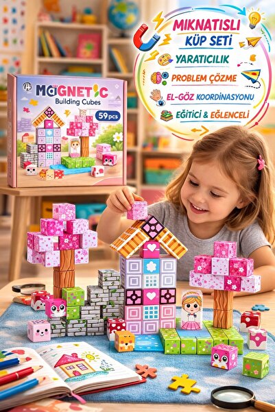 TOYFEST Magnetic Building Küpleri 59 Parça | Güçlü Mıknatıslı Manyetik Blok K...