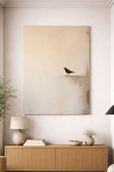 NecloveCraft El Yapımı Dekoratif Kanvas Tablo- Minimalist Kuş figürlü- Modern...