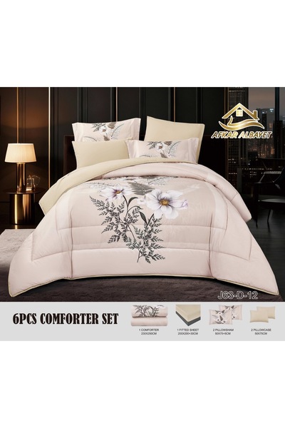 Afkar Albayet Summer double bedsheet set, 6 pieces, floral pattern, microfiber