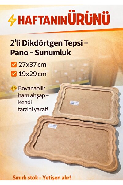 Eymen Hobi ’li Dikdörtgen Ahşap Tepsi Seti Boyanabilir Sunumluk Pano MDF Teps...