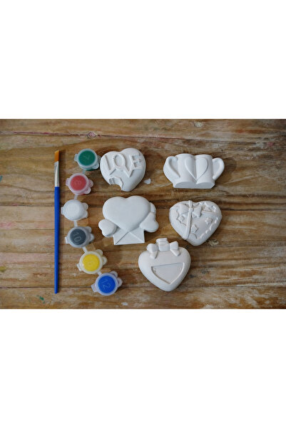 Şahi Workshop Kalp Temalı Alçı Boyama Seti – 6 Renk Boya & Fırça Dahil
