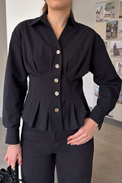 MAGARDE Strukirano Košulja sa zlatnim dugmićima - CRNA