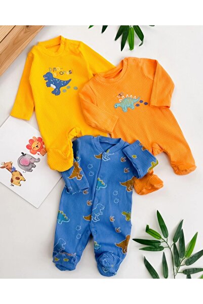 MeaShop دينازور مطرز قماش مجدّل بدلة أطفال بأكمام طويلة مكونة من قماش مجدّل ق...