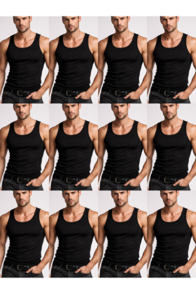 SÜSEN LİNGERİE 12 Pcs Men's Combed Cotton Tank Tops, Men's Underwear, Men's D...