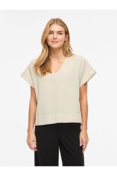 VILA Oberteil mit kurzen Ärmeln VIPRISILLA V-Ausschnitt