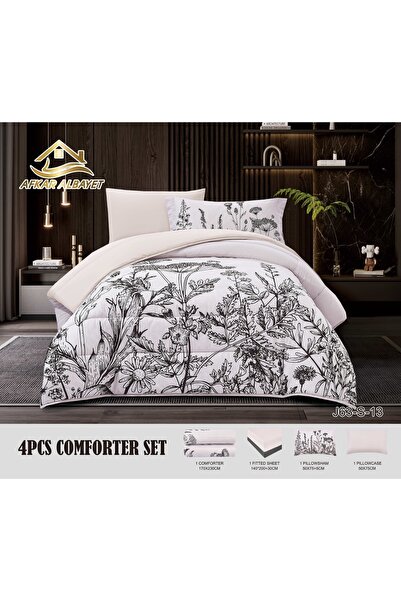 Afkar Albayet غطاء سرير صيفي مفرد ونصف، 4 قطع، بنقشة زهور، من الألياف الدقيقة