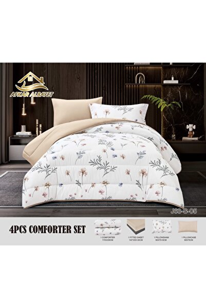 Afkar Albayet غطاء سرير صيفي مفرد ونصف، 4 قطع، بنقشة زهور، من الألياف الدقيقة