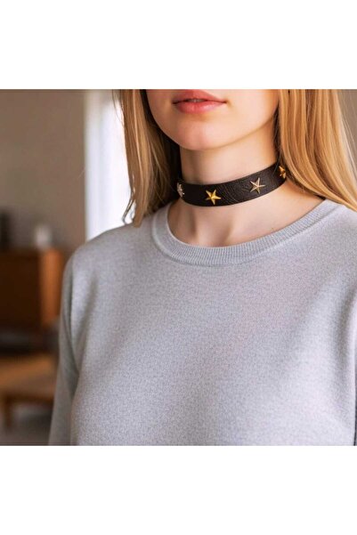 HELİSA ACCESSORİES جلد أصلي قلادة نسائية من بلاك ستار تروكل