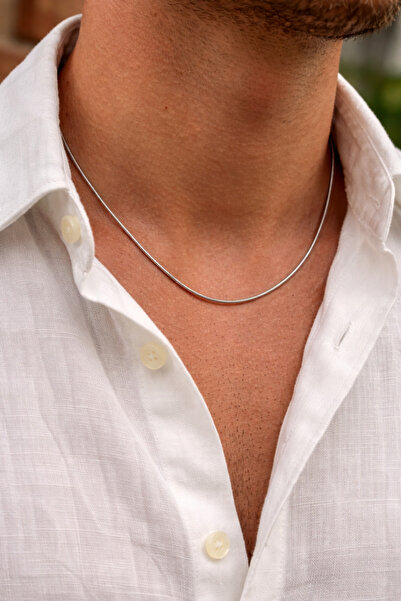 Arsaley Collection Ince Italyan Yılan Model Gümüş Kolye Çelik Zincir